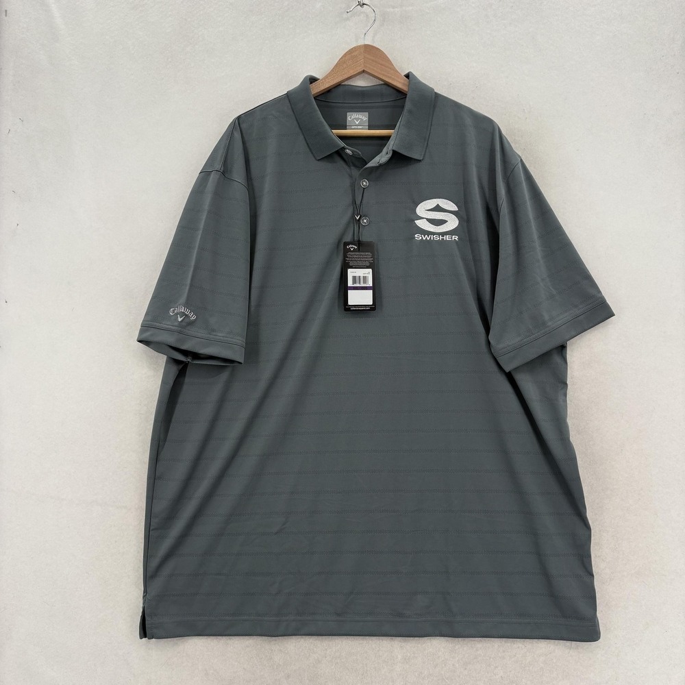 Callaway Polo Shirt Mens 2XL Gray Stripe Opti-Dri Swisher Golf Logo Performance
